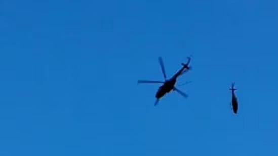 PTI : Defective chopper falls off accidentally in Kedarnath.(Screengrab from video) |